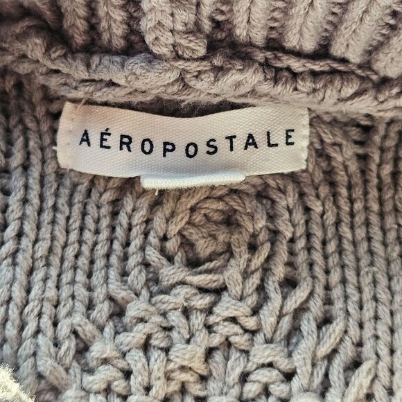 Aeropostale Wn Cropped Chunky CableKnit Sweater Gray L Light Academia Cozy Fall - Picture 4 of 15